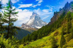 The peak of Matterhorn in Switzerland from the village of Zermat