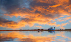 Historic Stage Harbor Lighthouse at Sunset at Chatham, Cape Cod