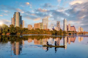 Austin city downtown skyline cityscape of Texas USA